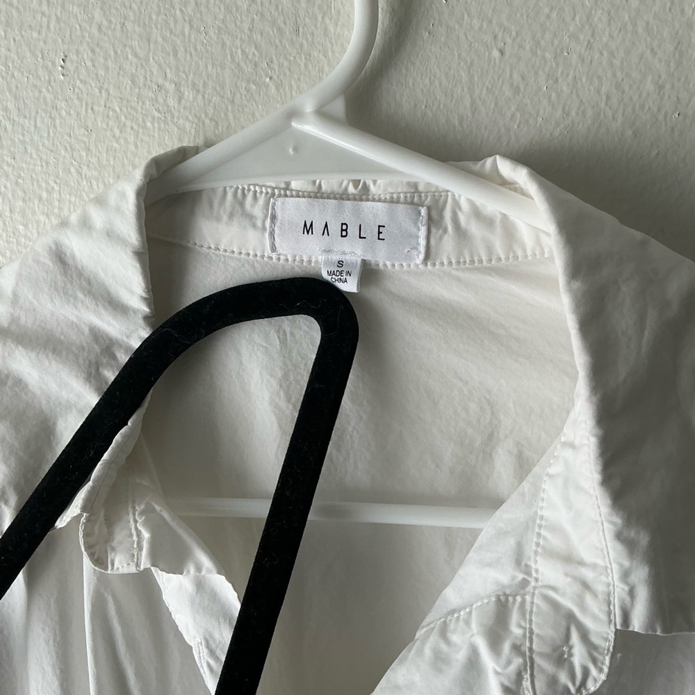 Mable white Button Down Shirt Dress Cinched Waist Long Sleeve Size: Small - Picture 8 of 15